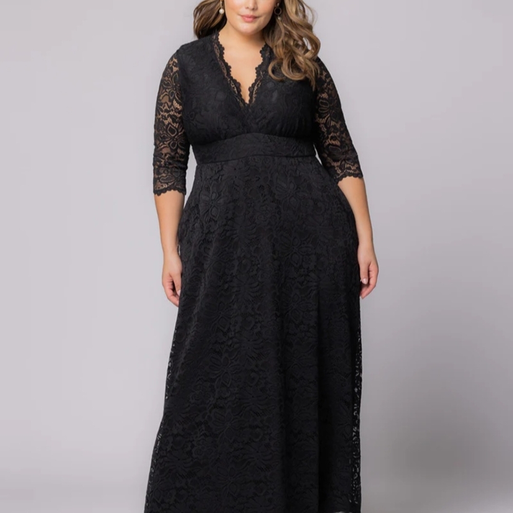 NWT Kiyonna Elegant Black Lace Maria Maxi Dress Evening Gown - 2X/18-20